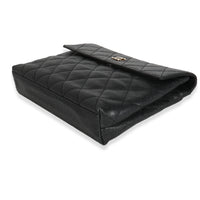 Vintage Black Quilted Caviar Large Clutch Handbag