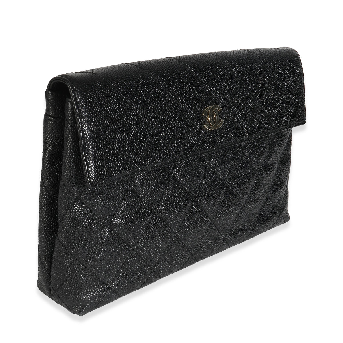 Vintage Black Quilted Caviar Large Clutch Handbag