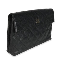 Vintage Black Quilted Caviar Large Clutch Handbag