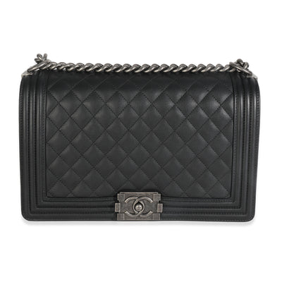 Dark Grey Quilted Lambskin New Medium Boy Bag