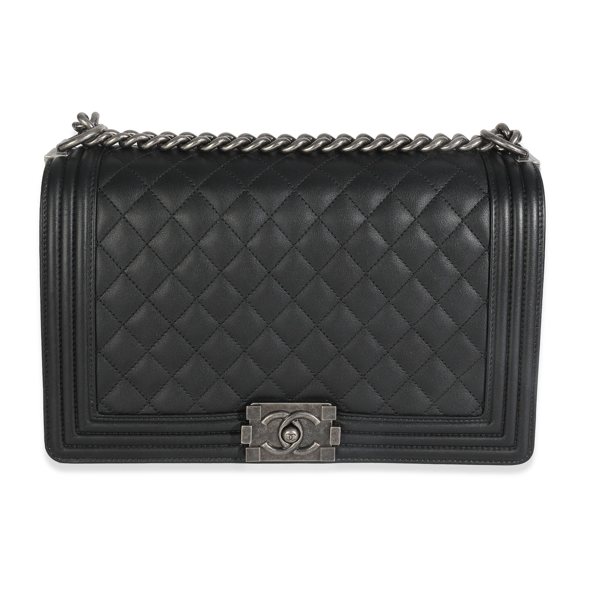 Dark Grey Quilted Lambskin New Medium Boy Bag