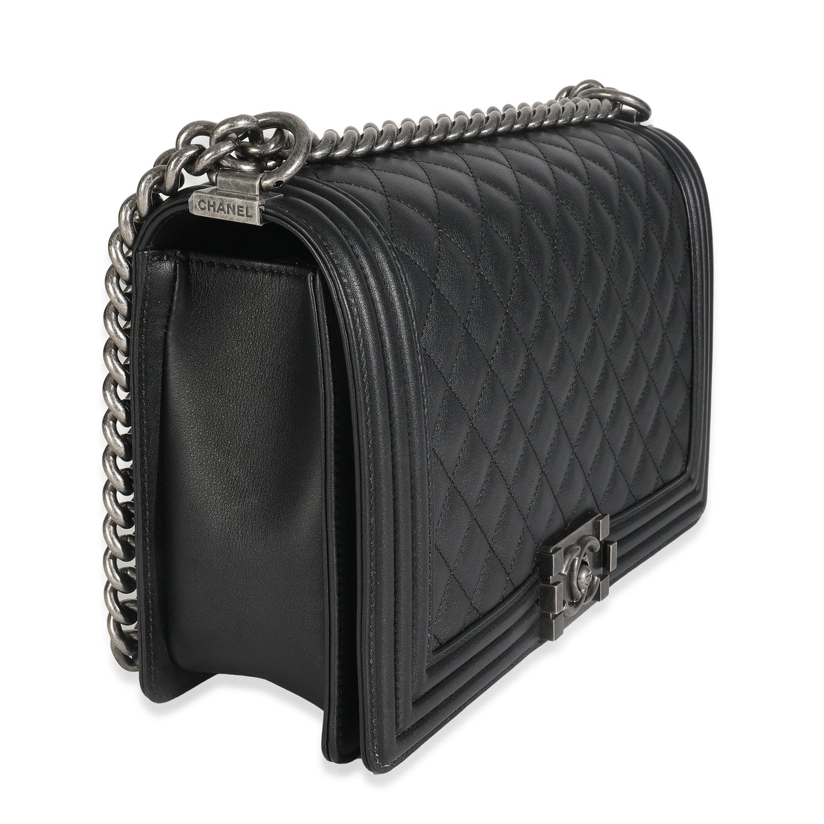 Dark Grey Quilted Lambskin New Medium Boy Bag