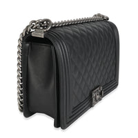 Dark Grey Quilted Lambskin New Medium Boy Bag