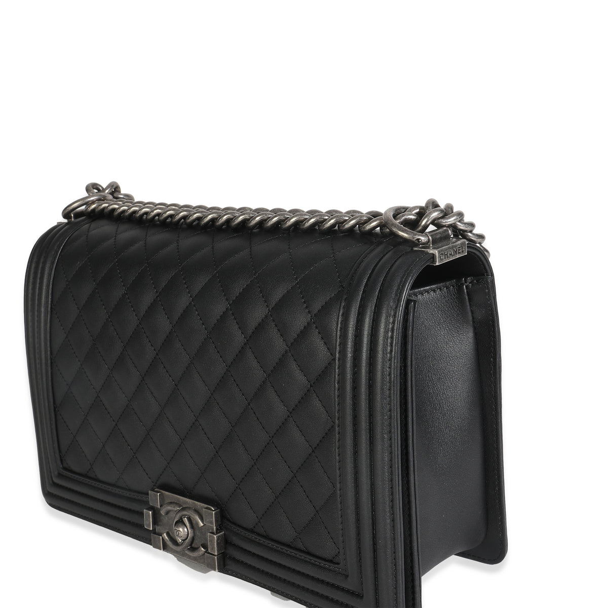 Dark Grey Quilted Lambskin New Medium Boy Bag