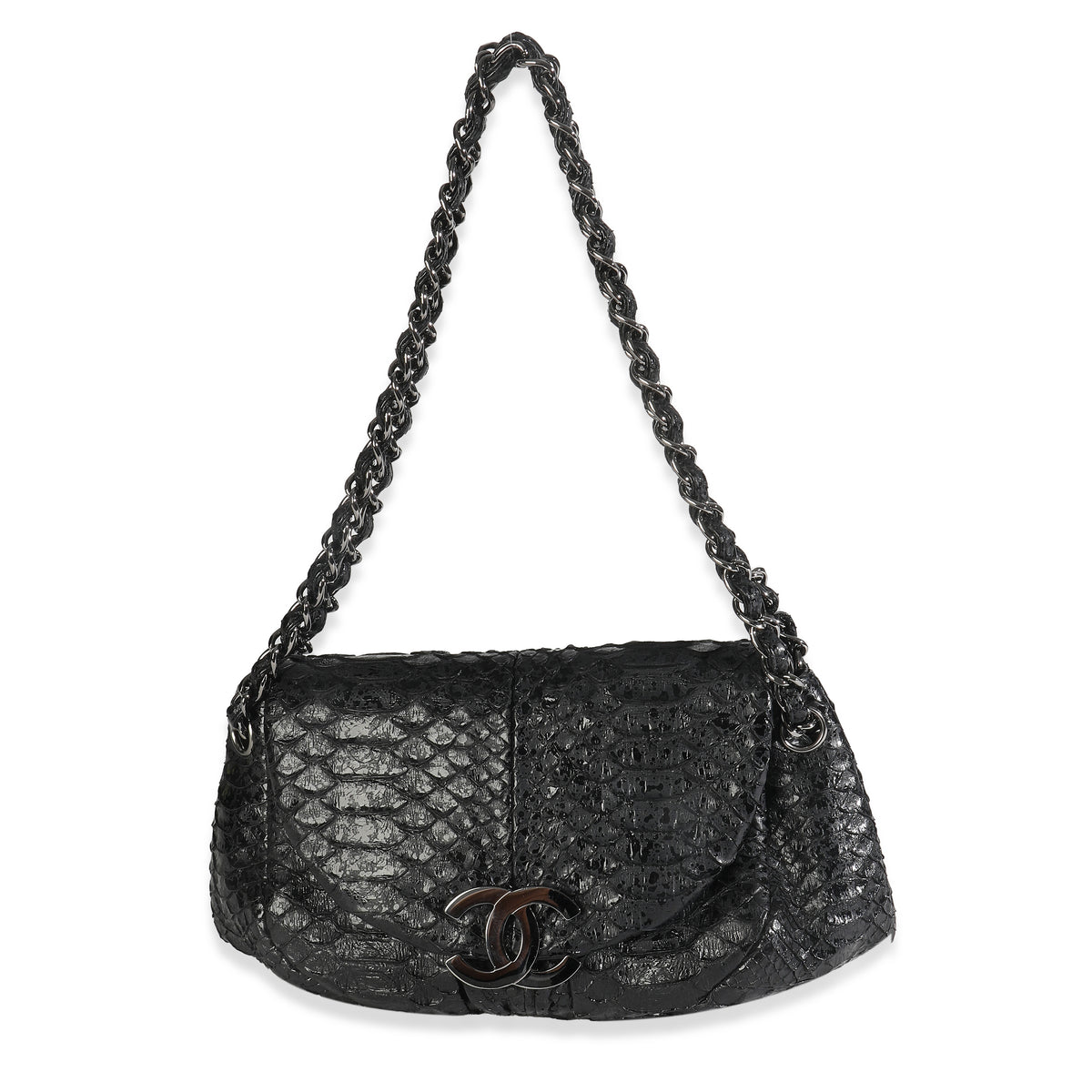 Black Python Sensual CC Small Accordion Flap Bag