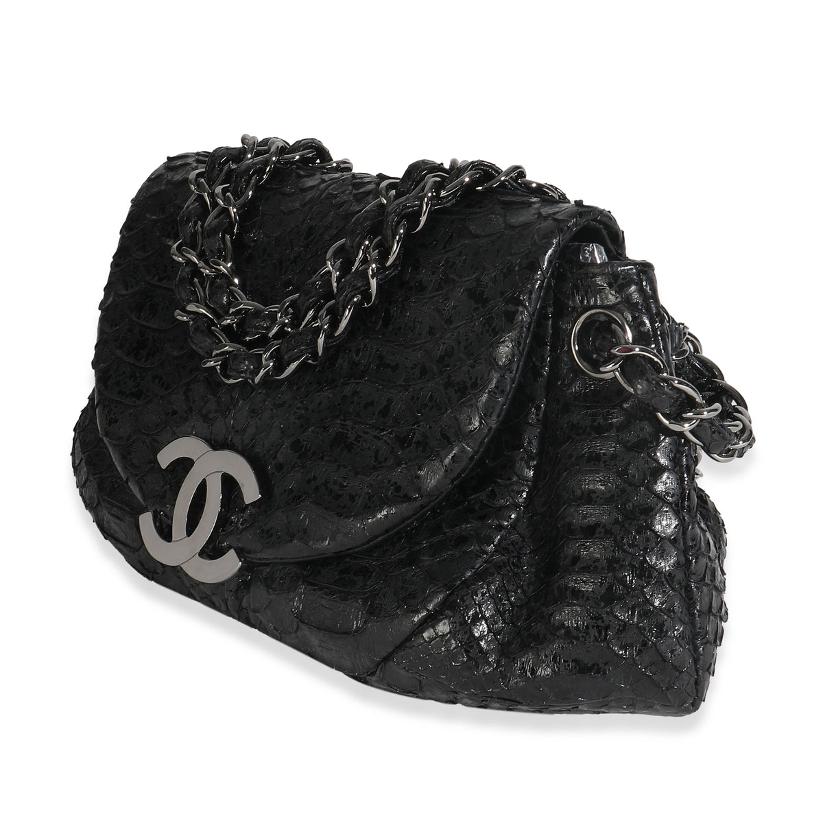 Black Python Sensual CC Small Accordion Flap Bag