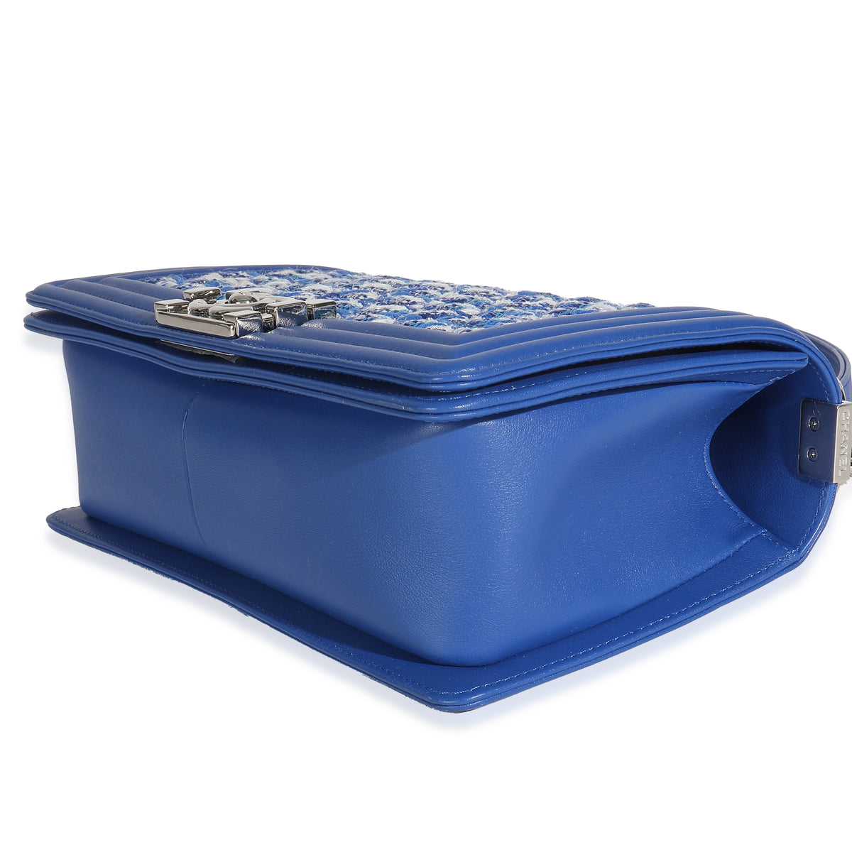 Blue Lambskin Quilted Tweed Old Medium Boy Bag