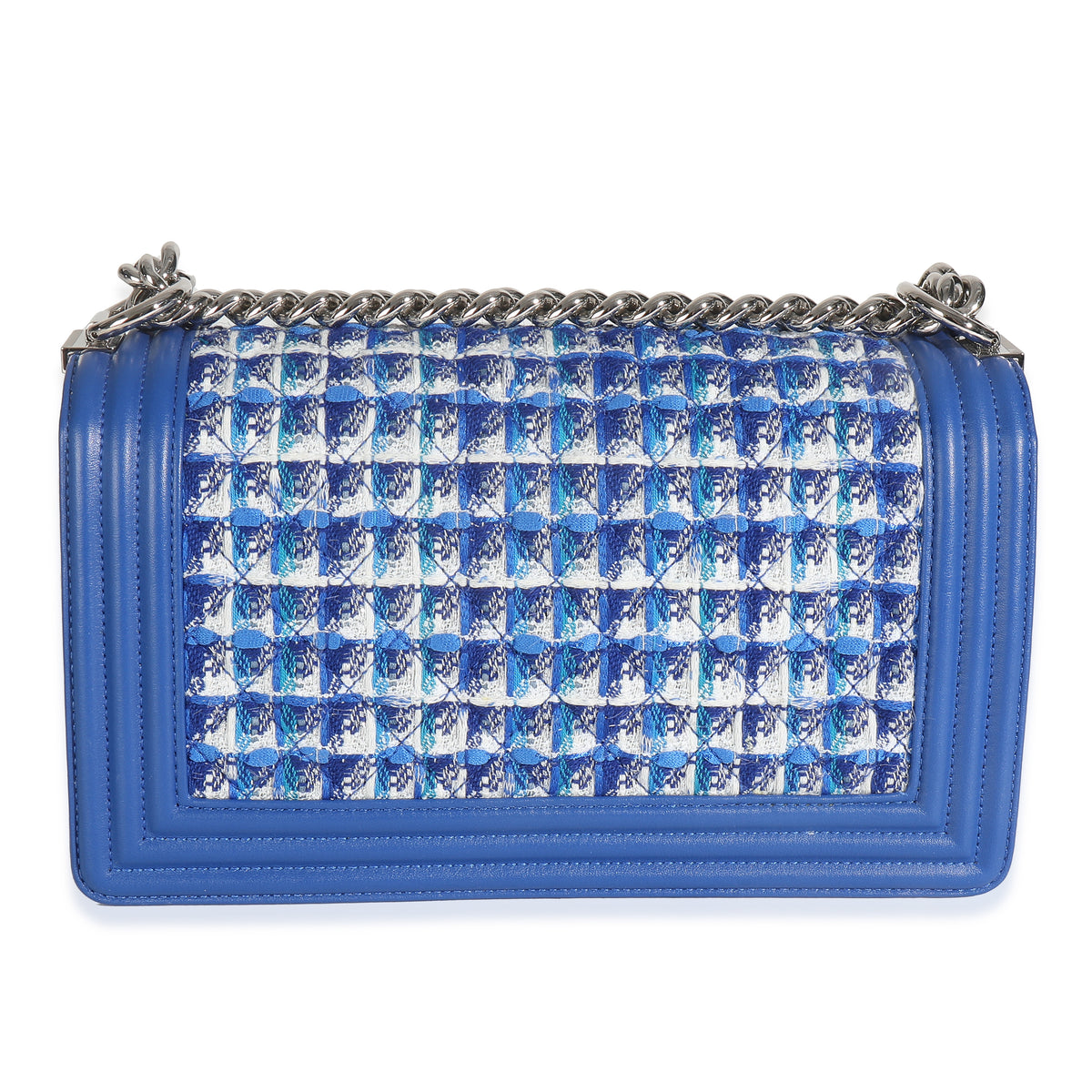 Blue Lambskin Quilted Tweed Old Medium Boy Bag