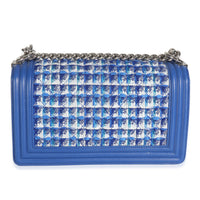 Blue Lambskin Quilted Tweed Old Medium Boy Bag
