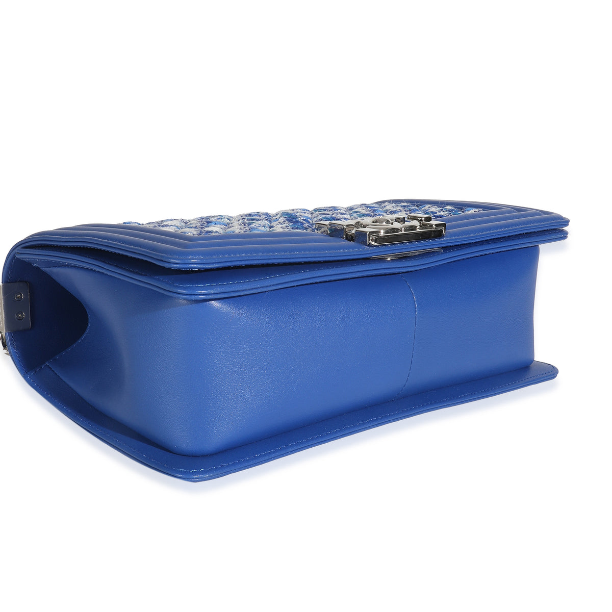 Blue Lambskin Quilted Tweed Old Medium Boy Bag