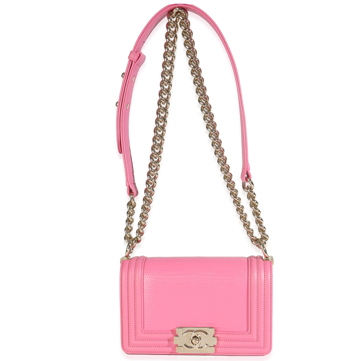Pink Lambskin Lizard Small Boy Bag