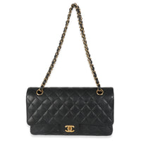Black Quilted Caviar Medium Classic Double Flap HandBag