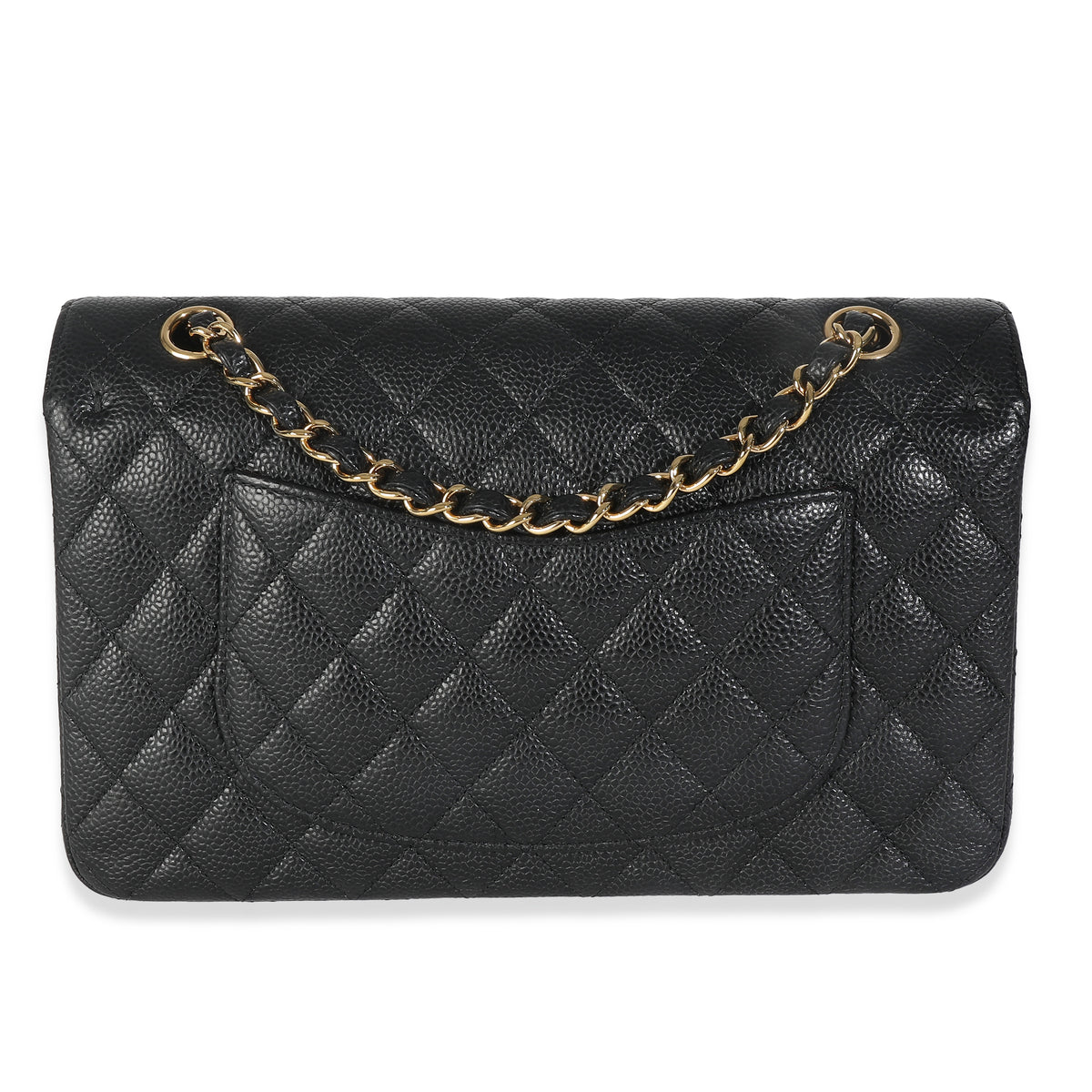 Black Quilted Caviar Medium Classic Double Flap HandBag