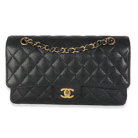 Black Quilted Caviar Medium Classic Double Flap HandBag