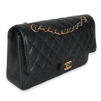 Black Quilted Caviar Medium Classic Double Flap HandBag