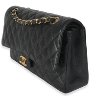 Black Quilted Caviar Medium Classic Double Flap HandBag