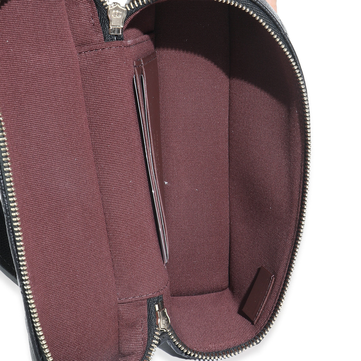 Black Quilted Caviar Top Handle Slim Vanity Handbag with Chain