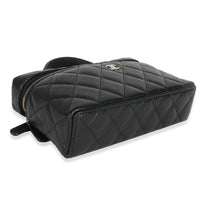 Black Quilted Caviar Top Handle Slim Vanity Handbag with Chain
