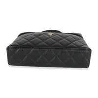 Black Quilted Caviar Top Handle Slim Vanity Handbag with Chain