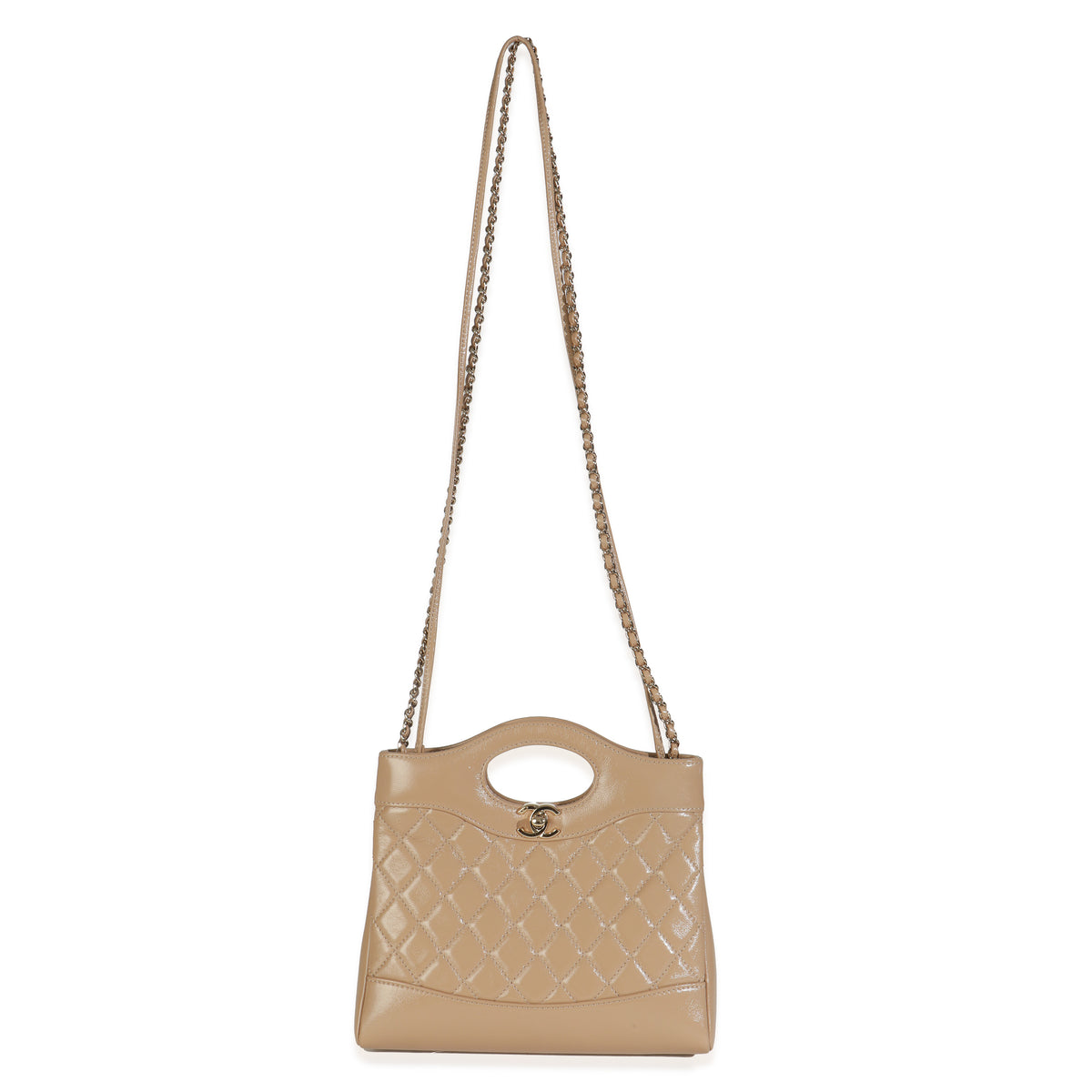 Dark Beige Shiny Crumpled Quilted Calfskin Mini 31 Shopping Bag