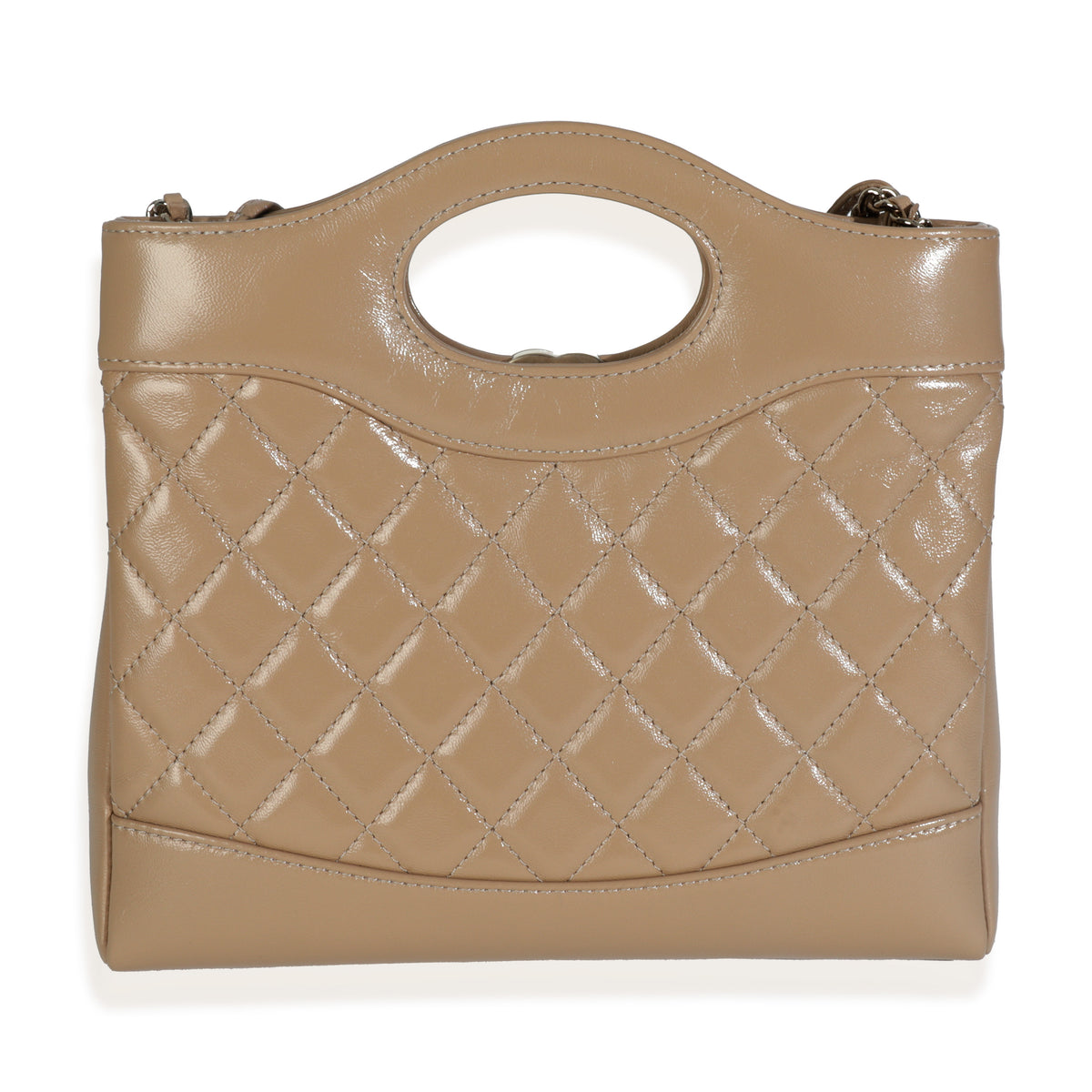 Dark Beige Shiny Crumpled Quilted Calfskin Mini 31 Shopping Bag