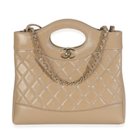 Dark Beige Shiny Crumpled Quilted Calfskin Mini 31 Shopping Bag
