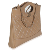 Dark Beige Shiny Crumpled Quilted Calfskin Mini 31 Shopping Bag