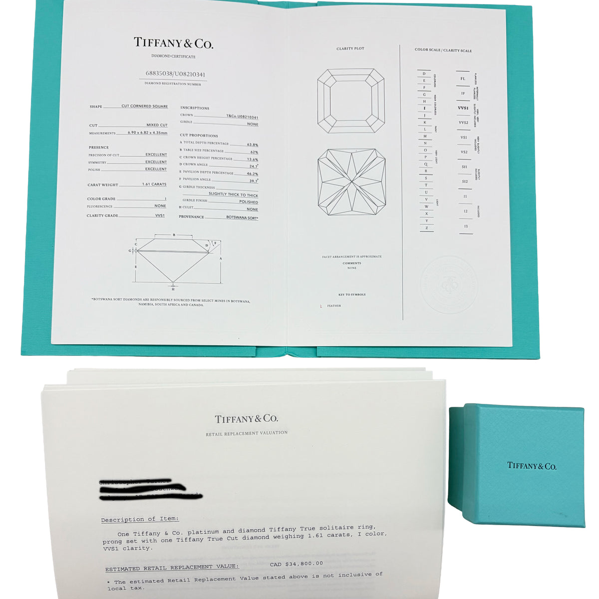 1.61 ct Square Cut Diamond Tiffany True Engagement Ring