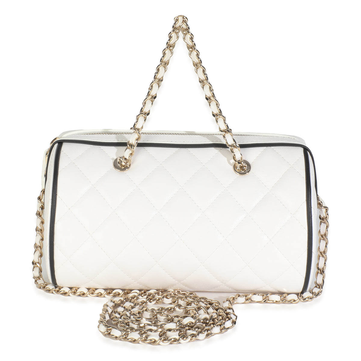 25P White Quilted Lambskin Mini CC Bowler Bag