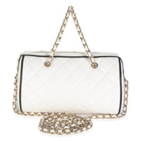 25P White Quilted Lambskin Mini CC Bowler Bag