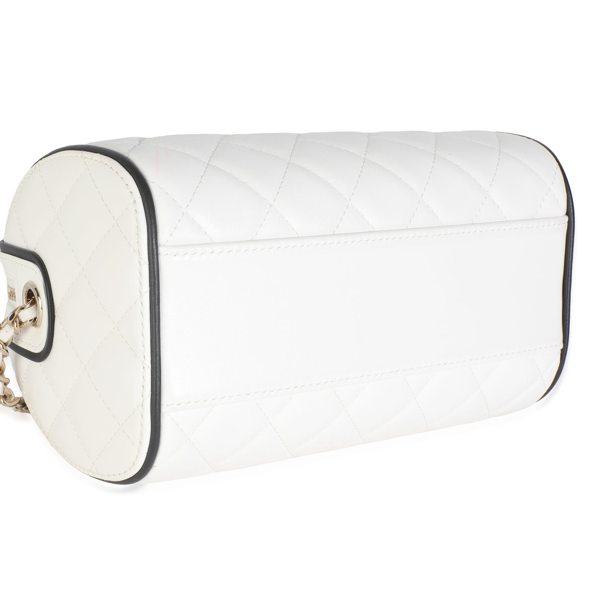 25P White Quilted Lambskin Mini CC Bowler Bag