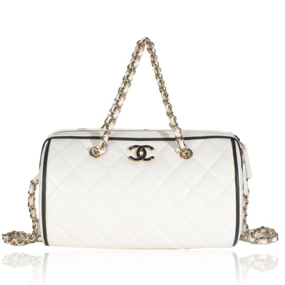 25P White Quilted Lambskin Mini CC Bowler Bag