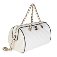 25P White Quilted Lambskin Mini CC Bowler Bag