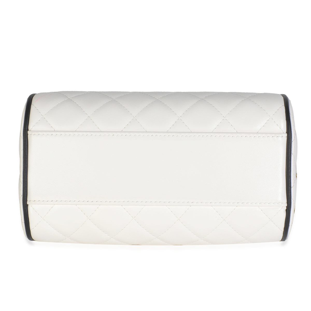 25P White Quilted Lambskin Mini CC Bowler Bag