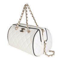 25P White Quilted Lambskin Mini CC Bowler Bag
