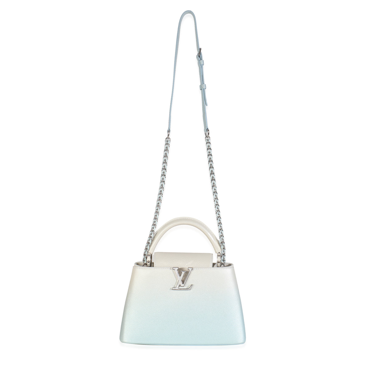 Blue Metallic Ombre Taurillon Capucines BB