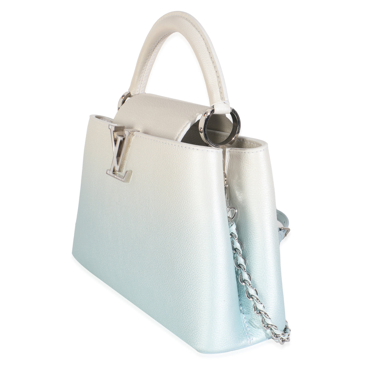 Blue Metallic Ombre Taurillon Capucines BB