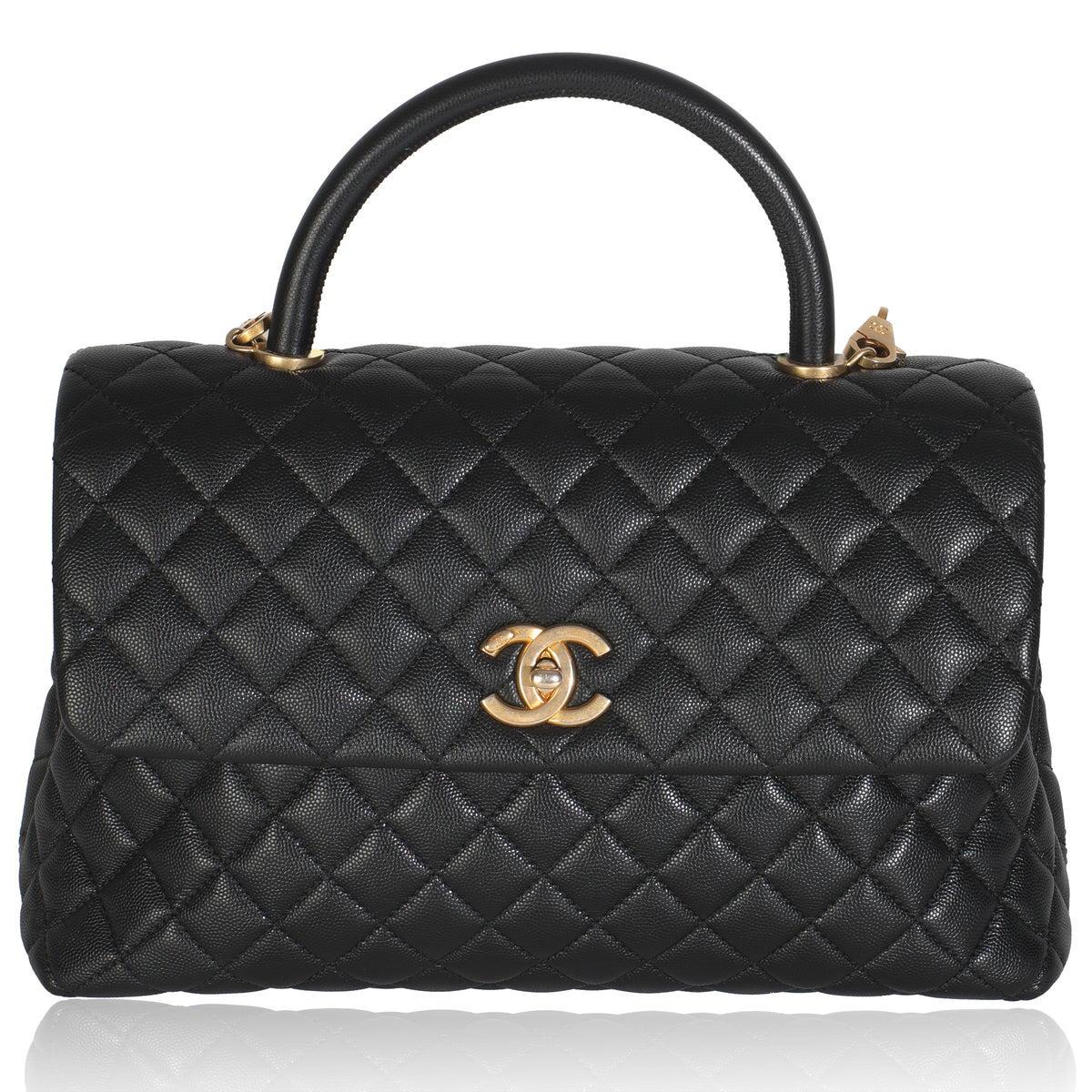 Black Caviar Medium Coco Top Handle Bag
