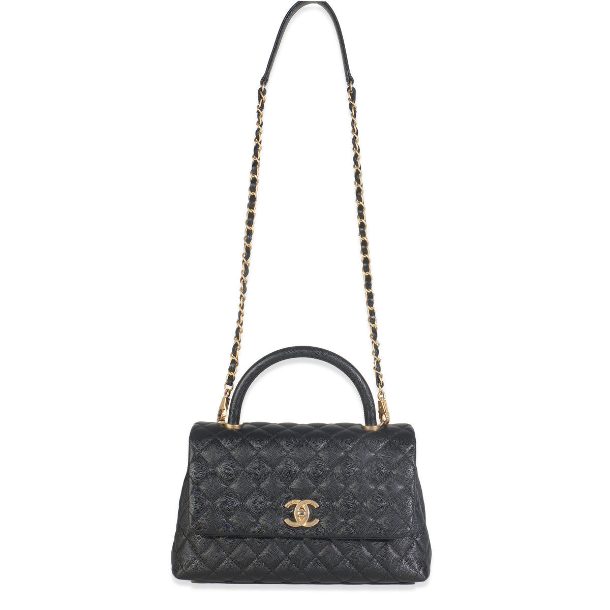 Black Quilted Caviar Medium Coco Top Handle Handbag