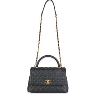 Black Quilted Caviar Medium Coco Top Handle Handbag
