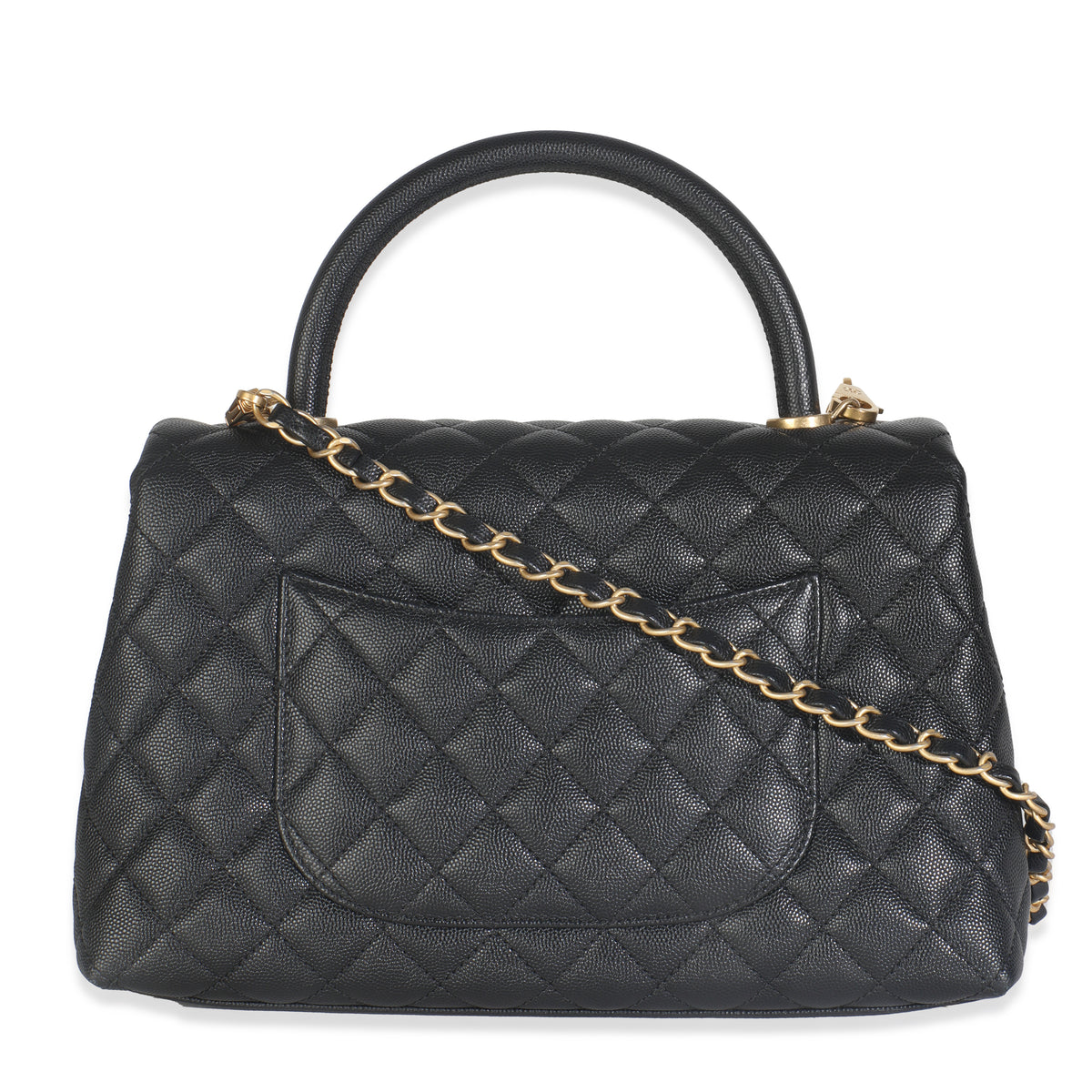 Black Quilted Caviar Medium Coco Top Handle Handbag
