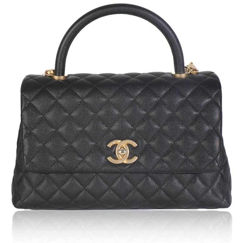 Black Quilted Caviar Medium Coco Top Handle Bag