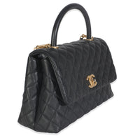 Black Quilted Caviar Medium Coco Top Handle Handbag