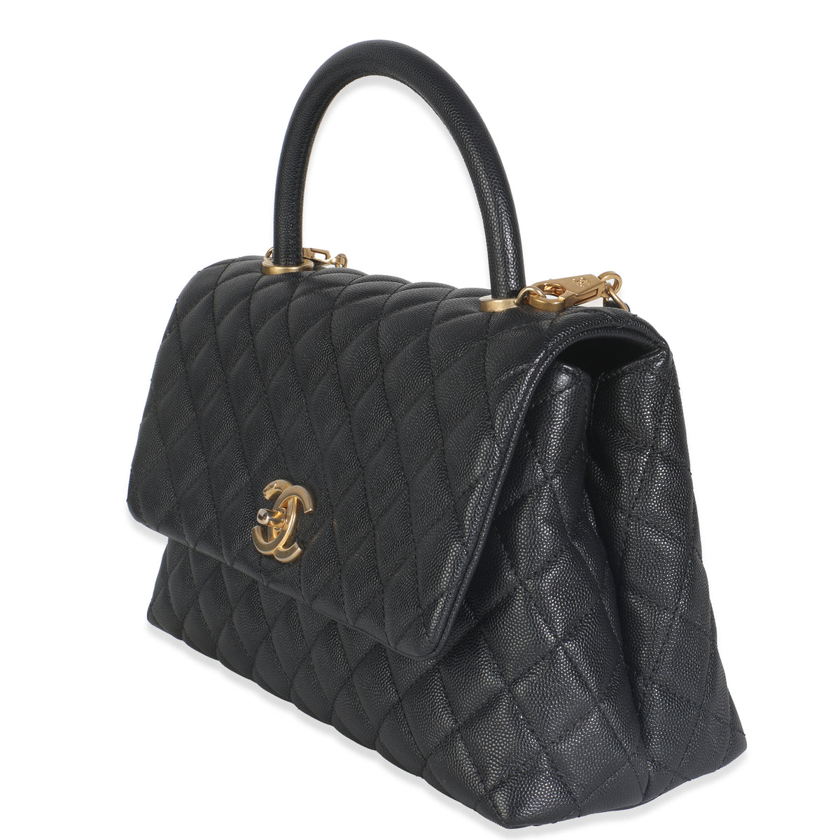 Black Quilted Caviar Medium Coco Top Handle Handbag