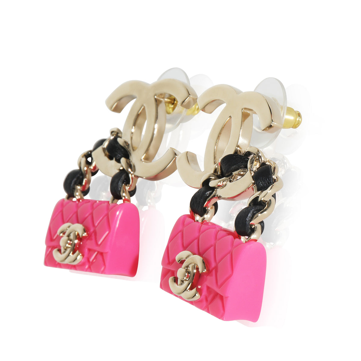 Gold-Plated  2023 Pink Resin Purse & CC Earrings