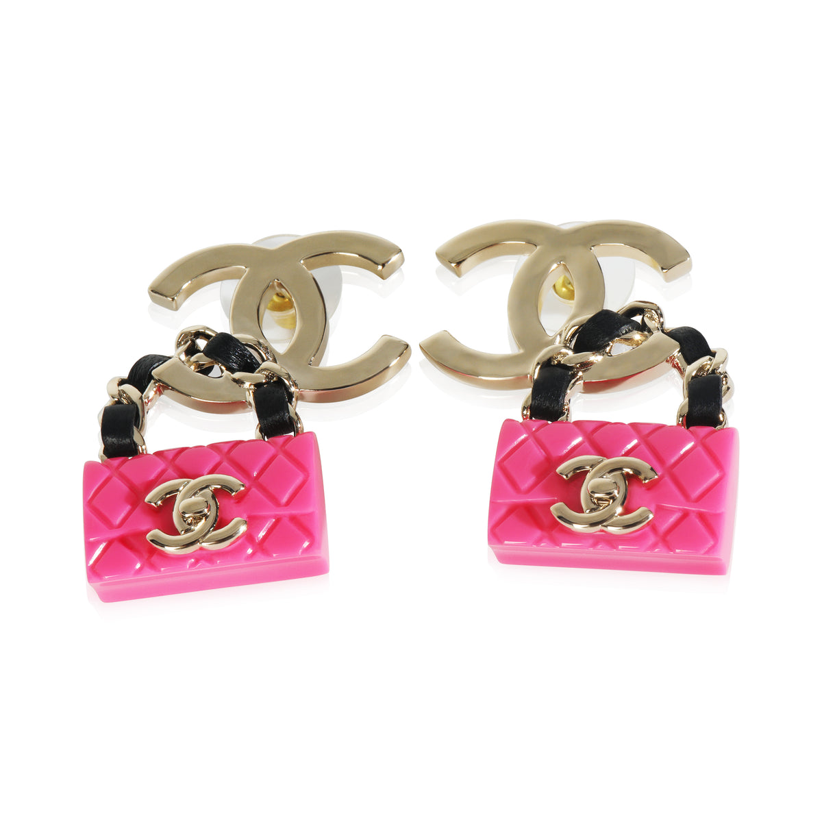 Gold-Plated  2023 Pink Resin Purse & CC Earrings