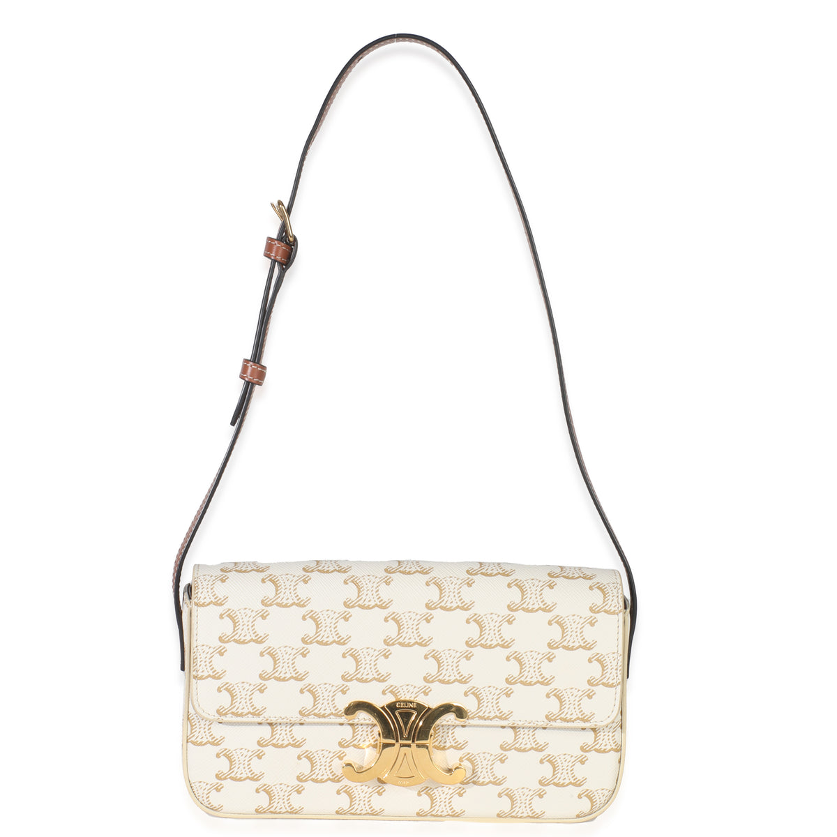Tan Calfskin White Triomphe Canvas Claude Shoulder Bag