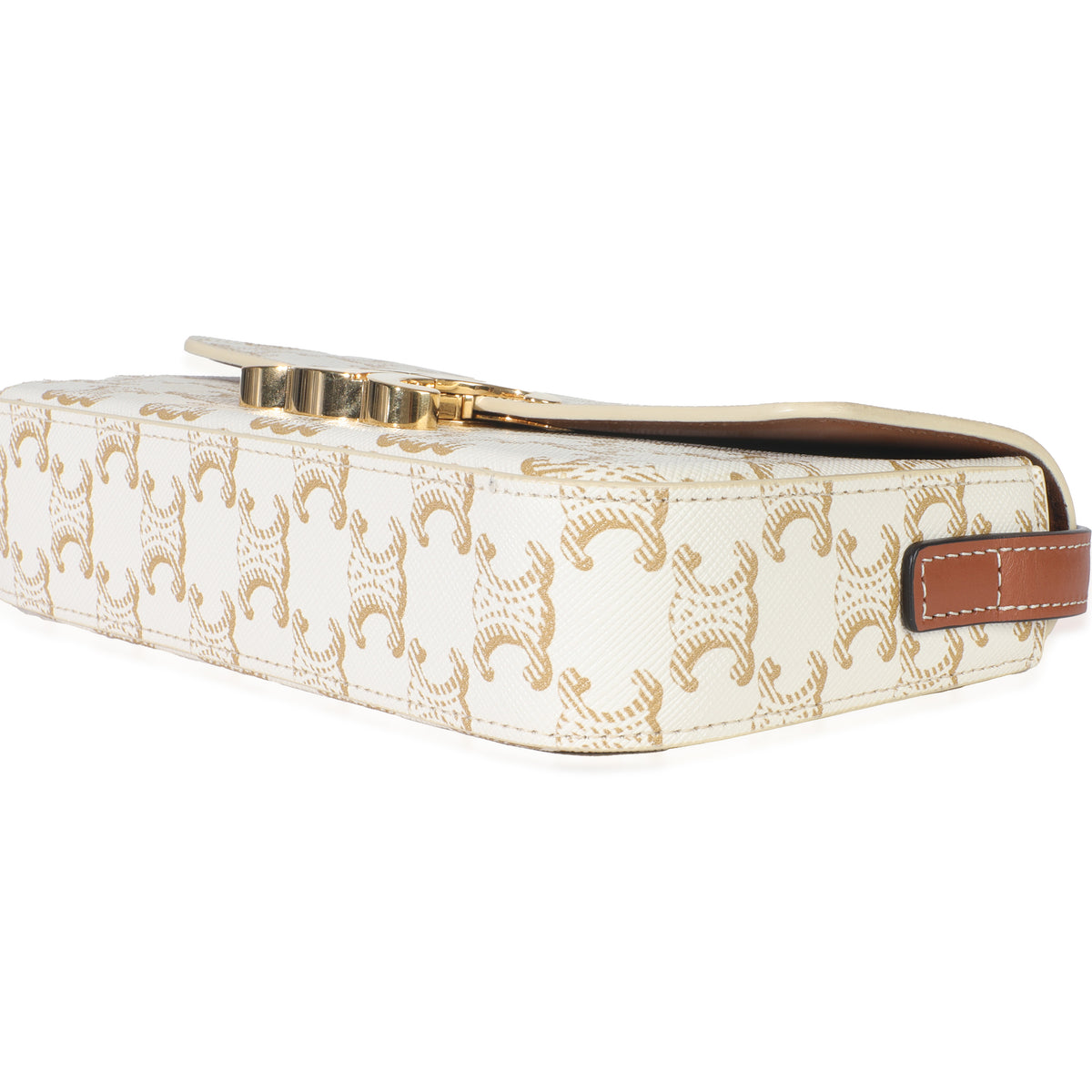 Tan Calfskin White Triomphe Canvas Claude Shoulder Bag