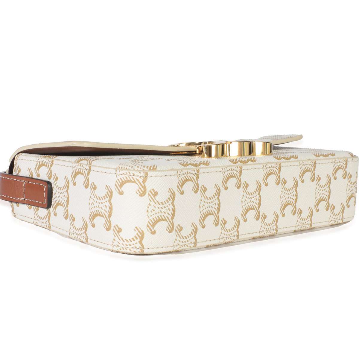 Tan Calfskin White Triomphe Canvas Claude Shoulder Bag