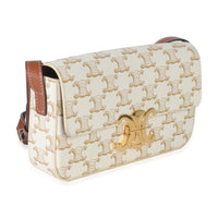 Tan Calfskin White Triomphe Canvas Claude Shoulder Bag